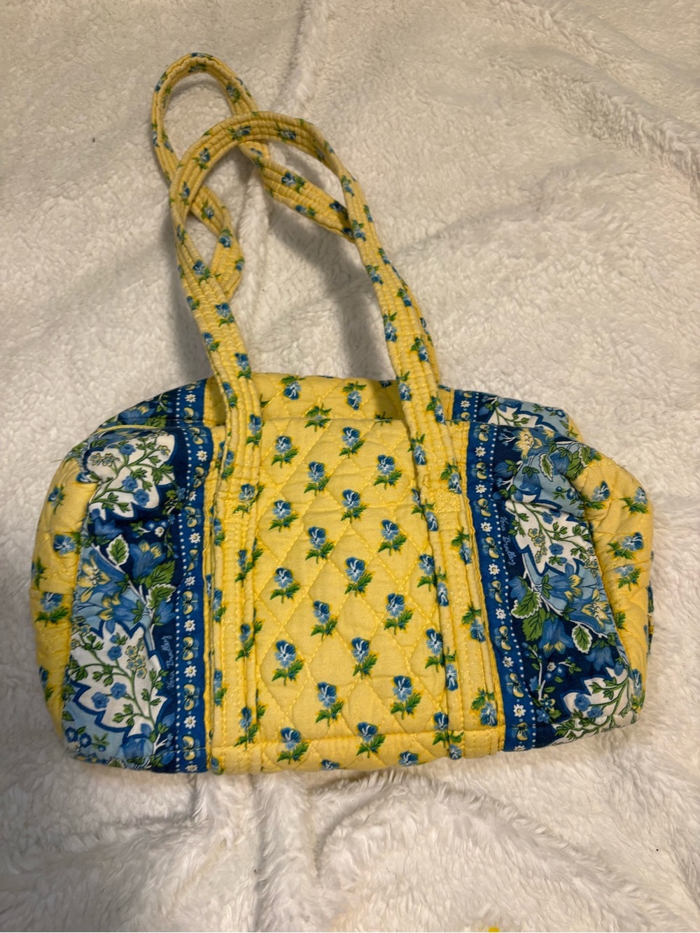 Vera Bradley Yellow Quilted Floral Shoulder Tote with Blue Accents